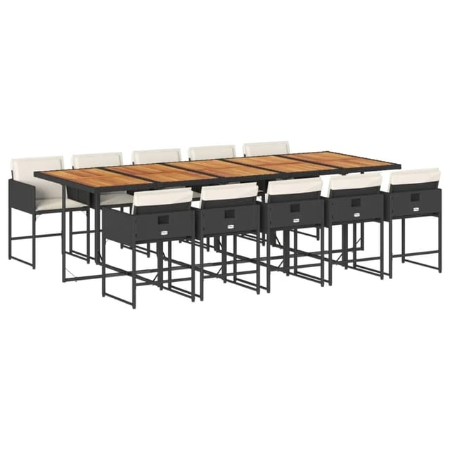 vidaXL 11-tlg Garten-Essgruppe mit Kissen Schwarz Poly Rattan Modell 21