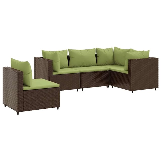 vidaXL 5-tlg Garten-Lounge-Set mit Kissen Braun Poly Rattan Modell 13