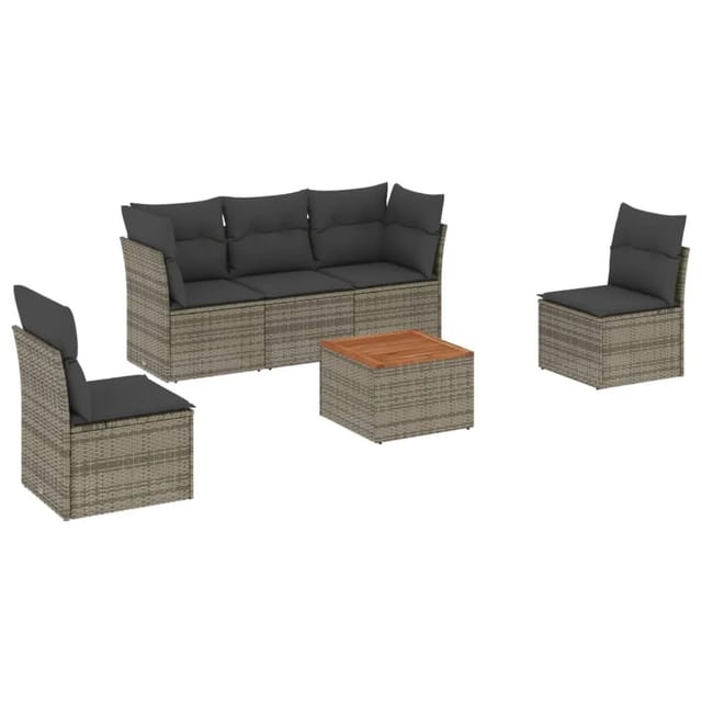 vidaXL 6-tlg Garten-Sofagarnitur mit Kissen Grau Poly Rattan Modell 107