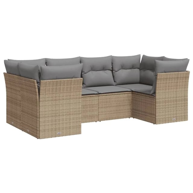 vidaXL 6-tlg Garten-Sofagarnitur mit Kissen Beige Poly Rattan Modell 37
