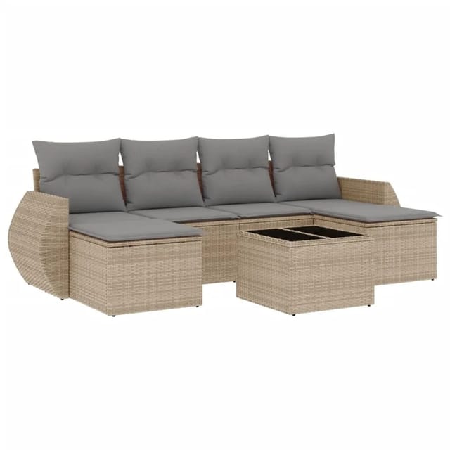 vidaXL 7-tlg Garten-Sofagarnitur mit Kissen Beige Poly Rattan Modell 147