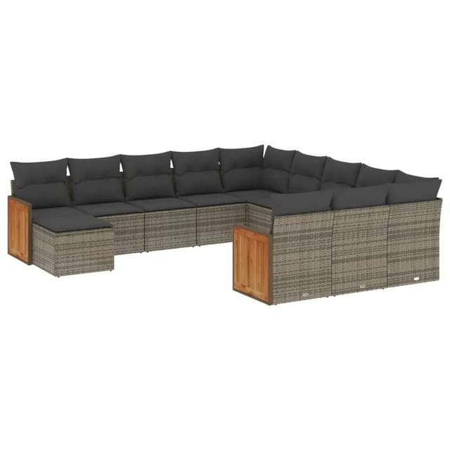 vidaXL 12-tlg Garten-Sofagarnitur mit Kissen Grau Poly Rattan Modell 50