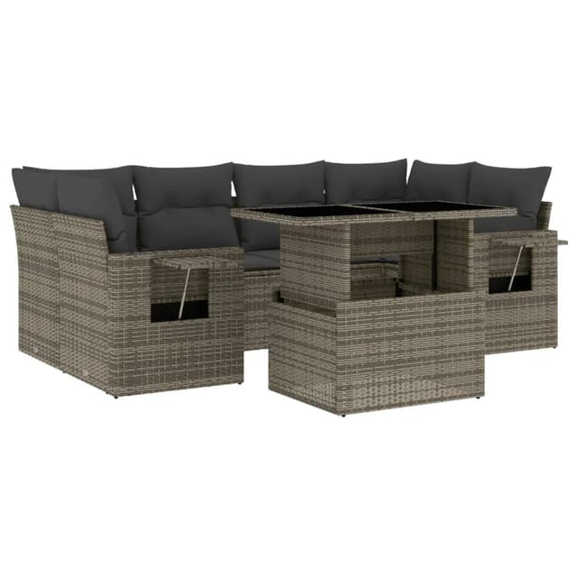 vidaXL 7-tlg Garten-Sofagarnitur mit Kissen Grau Poly Rattan Modell 162