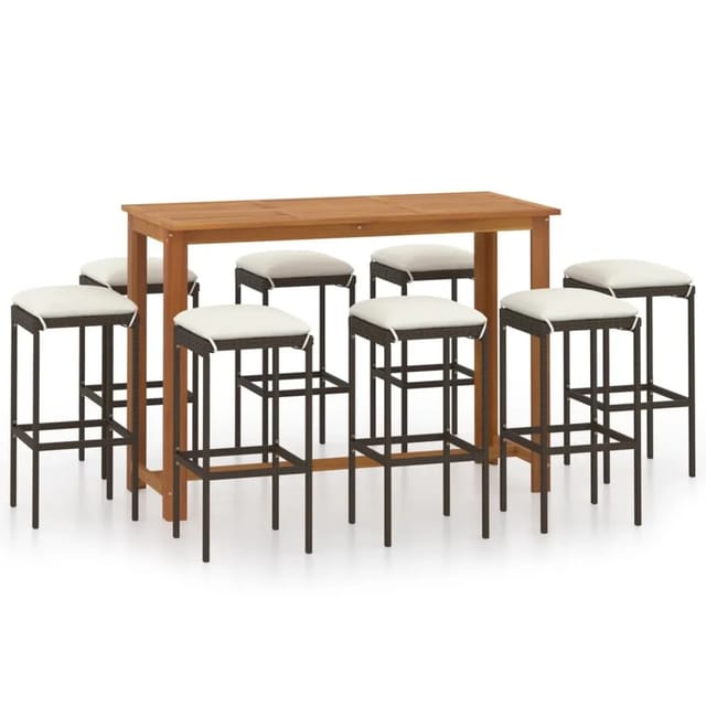 vidaXL 9-tlg Gartenbar-Set mit Kissen Braun