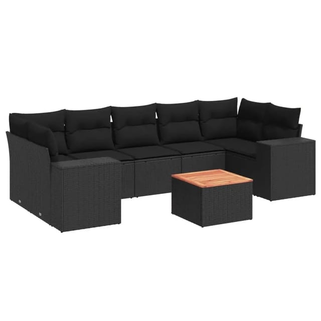 vidaXL 8-tlg Garten-Sofagarnitur mit Kissen Schwarz Poly Rattan Modell 85