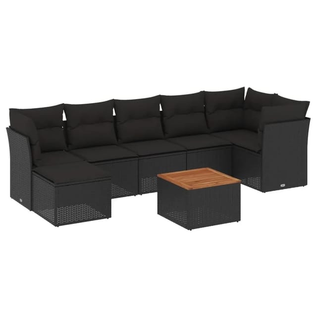vidaXL 8-tlg Garten-Sofagarnitur mit Kissen Schwarz Poly Rattan Modell 154