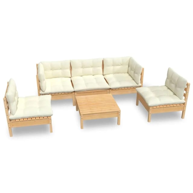 vidaXL 6-tlg Garten-Lounge-Set mit Creme Kissen Massivholz Kiefer Modell 1