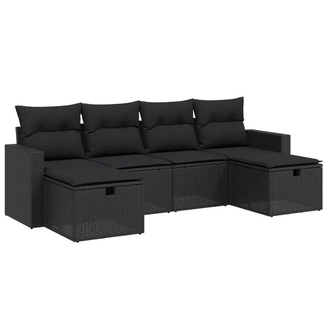 vidaXL 6-tlg Garten-Sofagarnitur mit Kissen Schwarz Poly Rattan Modell 187