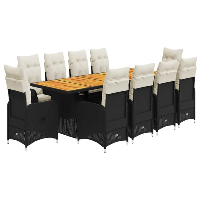 vidaXL 11-tlg Garten-Bistro-Set mit Kissen Schwarz Poly Rattan Modell 9
