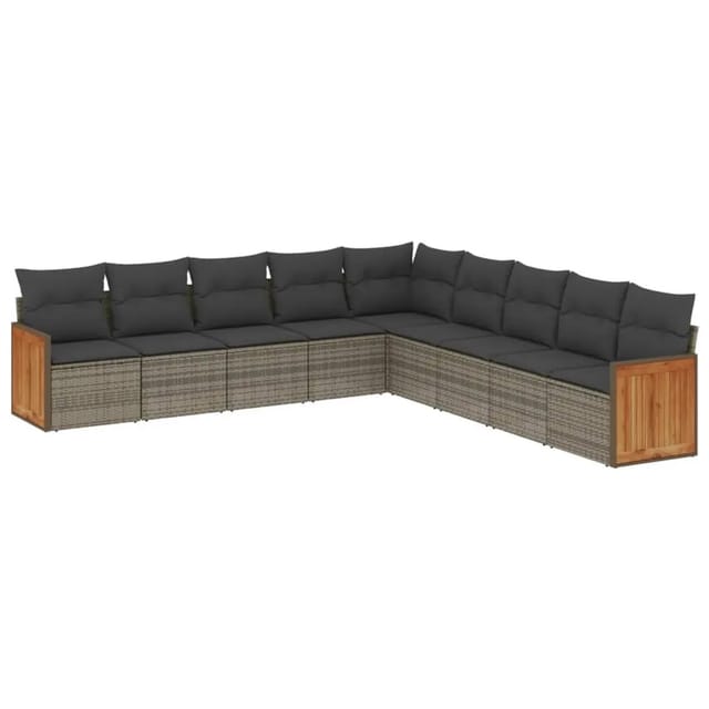 vidaXL 9-tlg Garten-Sofagarnitur mit Kissen Grau Poly Rattan Modell 104