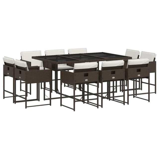 vidaXL 11-tlg Garten-Essgruppe mit Kissen Braun Poly Rattan Modell 3