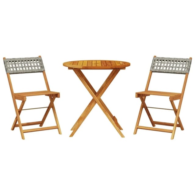 vidaXL 3-tlg Bistro-Set Grau Poly Rattan und Massivholz Modell 1