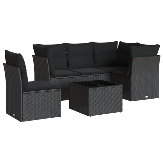 vidaXL 6-tlg Garten-Sofagarnitur mit Kissen Schwarz Poly Rattan Modell 9