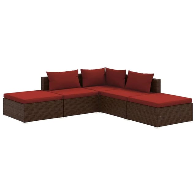 vidaXL 5-tlg Garten-Lounge-Set mit Kissen Poly Rattan Braun Modell 17