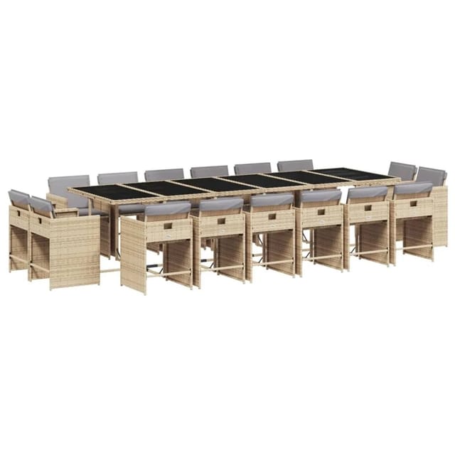 vidaXL 17-tlg Garten-Essgruppe mit Kissen Beigemischung Poly Rattan Modell 5