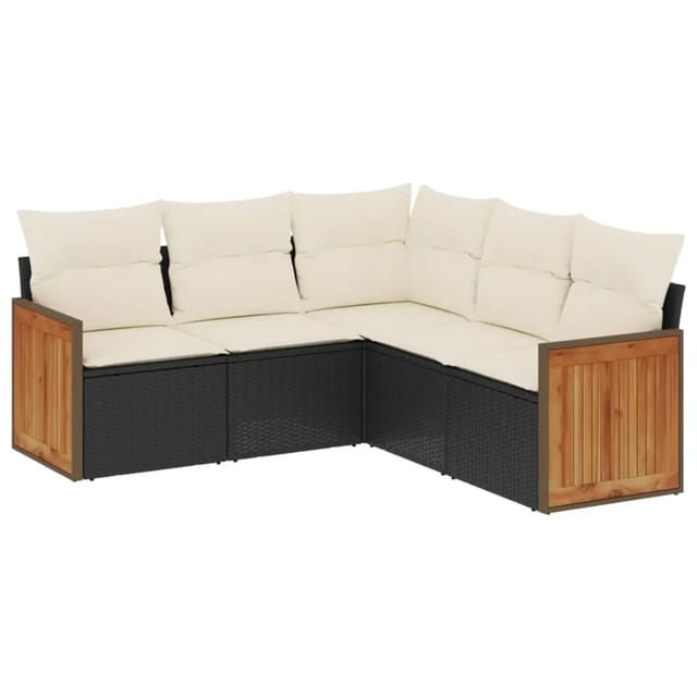 vidaXL 5-tlg Garten-Sofagarnitur mit Kissen Schwarz Poly Rattan Modell 104