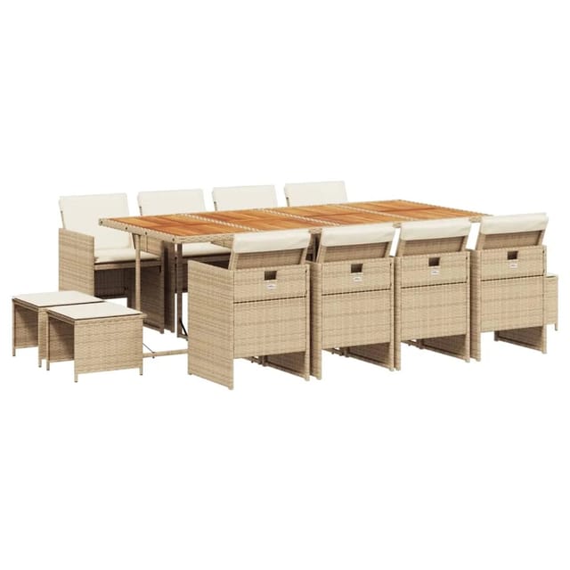 vidaXL 13-tlg Garten-Essgruppe mit Kissen Beige Poly Rattan Modell 13