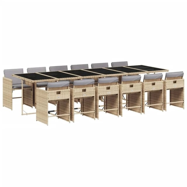 vidaXL 13-tlg Garten-Essgruppe mit Kissen Beigemischung Poly Rattan Modell 8