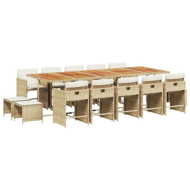 vidaXL 15-tlg Garten-Essgruppe mit Kissen Beige Poly Rattan Modell 8