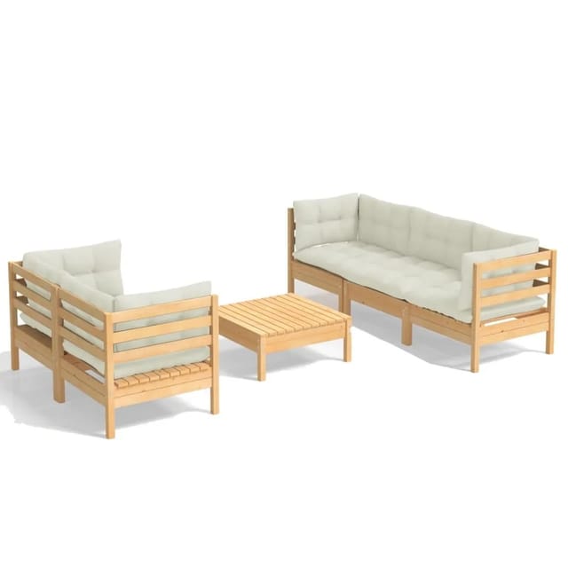 vidaXL 6-tlg Garten-Lounge-Set mit Creme Kissen Kiefernholz Modell 3