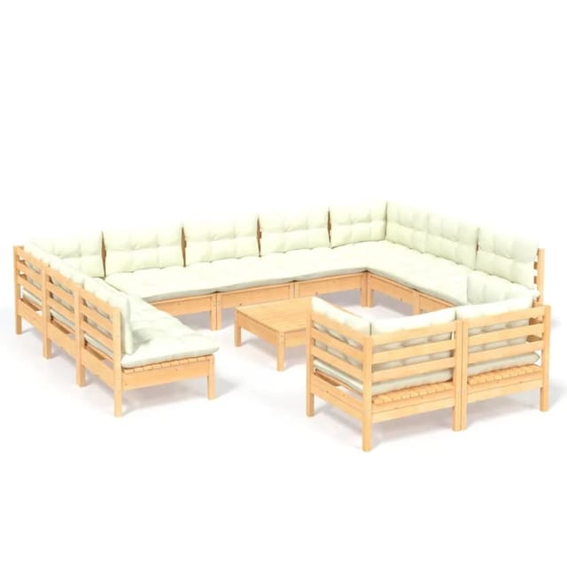 vidaXL 12-tlg Garten-Lounge-Set mit Creme Kissen Massivholz Kiefer Modell 9