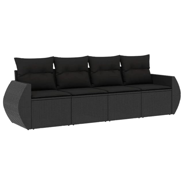 vidaXL 4-tlg Garten-Sofagarnitur mit Kissen Schwarz Poly Rattan Modell 34