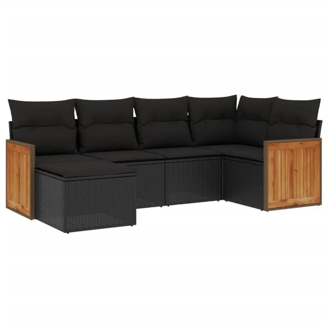 vidaXL 6-tlg Garten-Sofagarnitur mit Kissen Schwarz Poly Rattan Modell 151