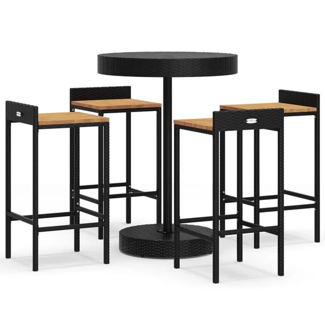 vidaXL 5-tlg Gartenbar-Set Schwarz Poly Rattan & Massivholz Akazie Modell 7
