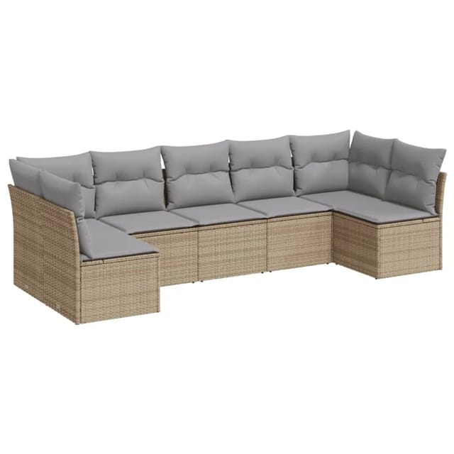 vidaXL 7-tlg Garten-Sofagarnitur mit Kissen Beige Poly Rattan Modell 8