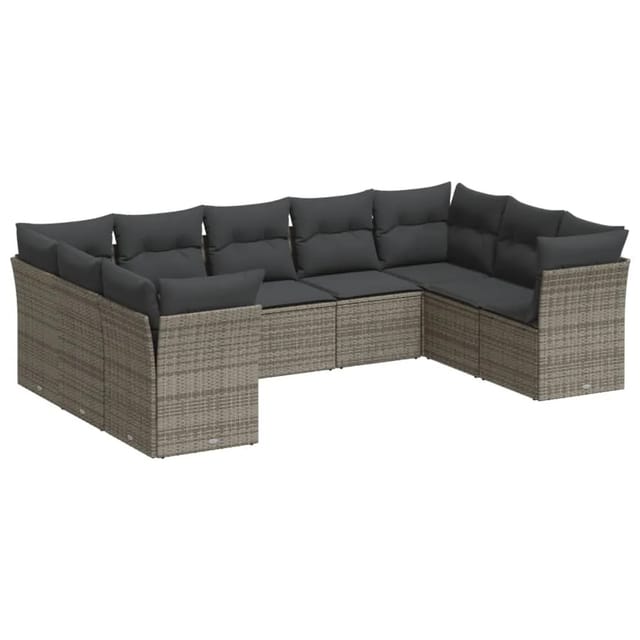 vidaXL 9-tlg Garten-Sofagarnitur mit Kissen Grau Poly Rattan Modell 47