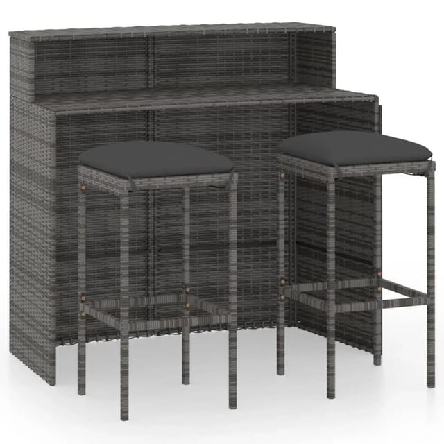 vidaXL 3-tlg Gartenbar-Set mit Kissen Grau Modell 1