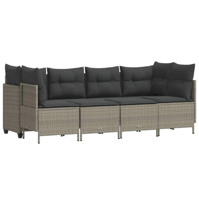 vidaXL 5-tlg Garten-Sofagarnitur mit Kissen Hellgrau Poly Rattan Modell 7