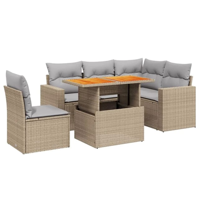 vidaXL 6-tlg Garten-Sofagarnitur mit Kissen Beige Poly Rattan Modell 316