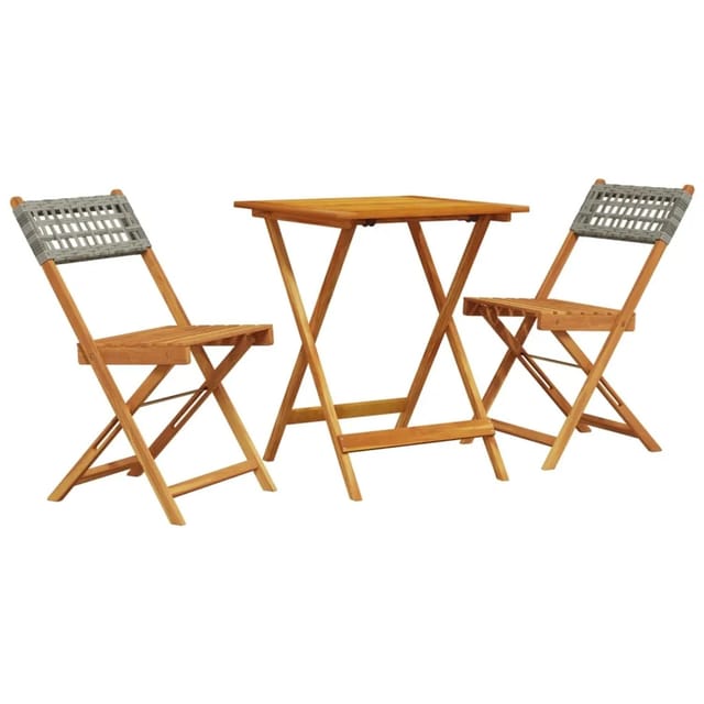 vidaXL 3-tlg Bistro-Set Grau Poly Rattan und Massivholz Modell 3