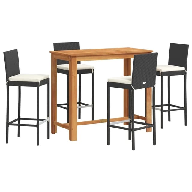 vidaXL 5-tlg Gartenbar-Set Schwarz Massivholz Akazie und Poly Rattan Modell 4