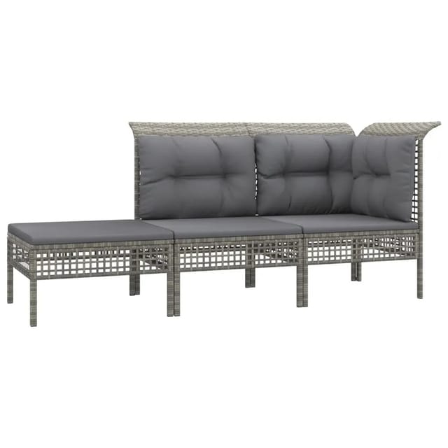 vidaXL 3-tlg Garten-Lounge-Set mit Kissen Grau Poly Rattan Modell 18