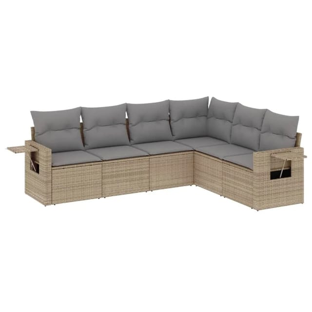 vidaXL 6-tlg Garten-Sofagarnitur mit Kissen Beige Poly Rattan Modell 259