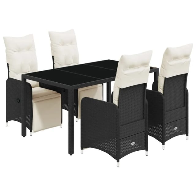 vidaXL 5-tlg Garten-Bistro-Set mit Kissen Schwarz Poly Rattan Modell 11