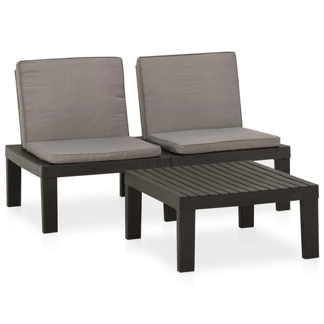 vidaXL 2-tlg Garten-Lounge-Set mit Auflagen Kunststoff Grau