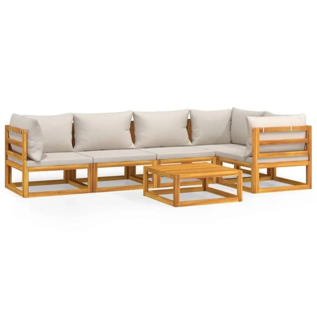 vidaXL 6-tlg Garten-Lounge-Set mit Hellgrauen Kissen Massivholz Modell 6