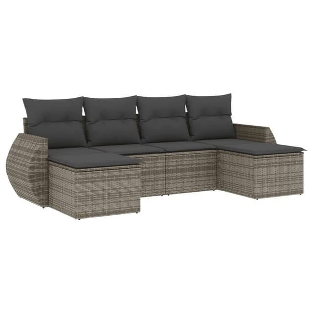vidaXL 6-tlg Garten-Sofagarnitur mit Kissen Grau Poly Rattan Modell 54