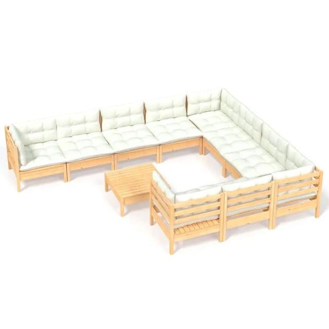 vidaXL 11-tlg Garten-Lounge-Set mit Creme Kissen Kiefernholz Modell 1
