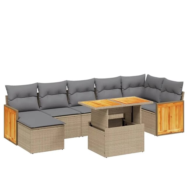 vidaXL 8-tlg Garten-Sofagarnitur mit Kissen Beige Poly Rattan Modell 345