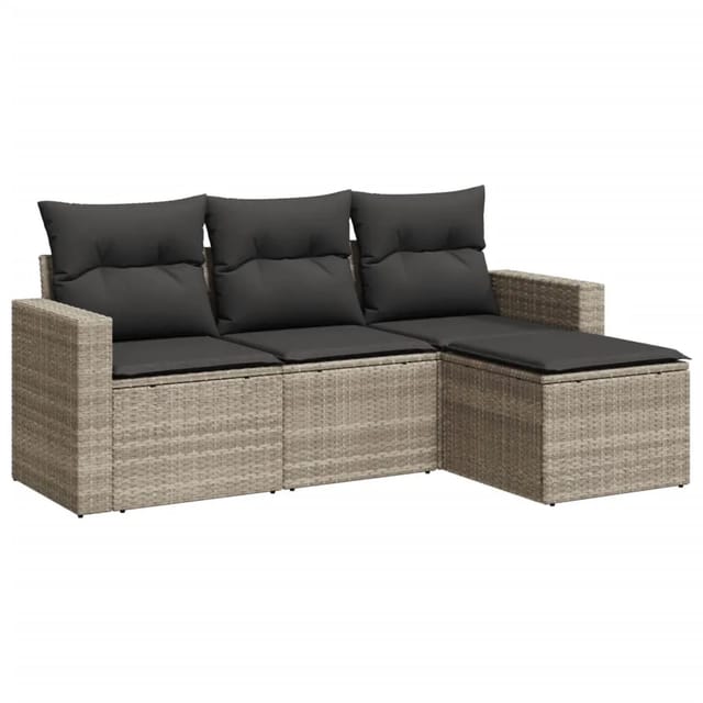 vidaXL 4-tlg Garten-Sofagarnitur mit Kissen Hellgrau Poly Rattan Modell 13