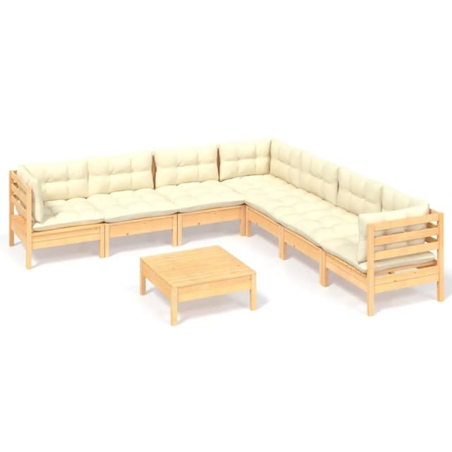 vidaXL 8-tlg Garten-Lounge-Set mit Creme Kissen Massivholz Kiefer Modell 18