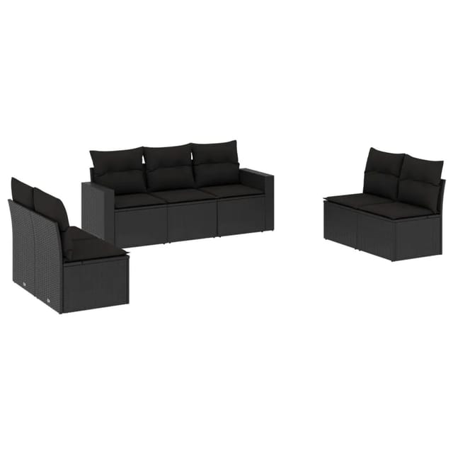 vidaXL 7-tlg Garten-Sofagarnitur mit Kissen Schwarz Poly Rattan Modell 93
