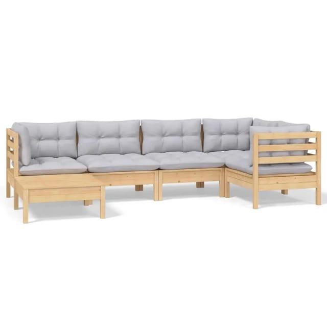 vidaXL 6-tlg Garten-Lounge-Set mit Grauen Kissen Kiefer Massivholz Modell 5