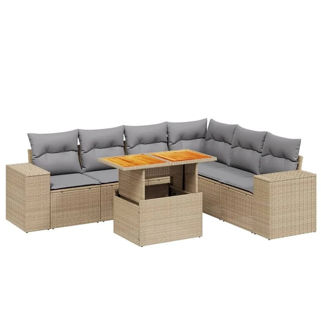 vidaXL 7-tlg Garten-Sofagarnitur mit Kissen Beige Poly Rattan Modell 316