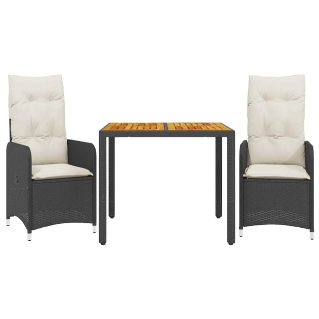 vidaXL 3-tlg Garten-Bistro-Set mit Kissen Schwarz Poly Rattan Modell 5