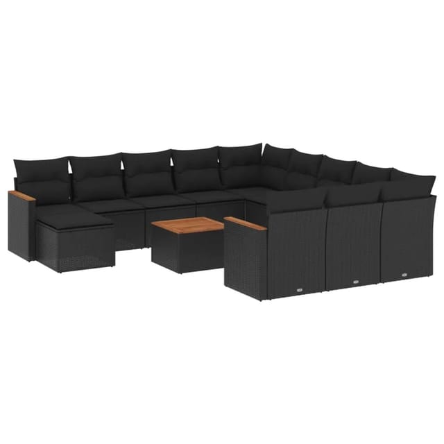 vidaXL 13-tlg Garten-Sofagarnitur mit Kissen Schwarz Poly Rattan Modell 52